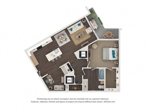 Floor plan for 1 bed, 1 bath, 976 sqft