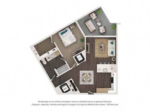 Floor plan for 1 bed, 1 bath, 807 sqft