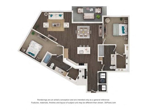 Floor plan for 2 beds, 2 baths, 1314 sqft
