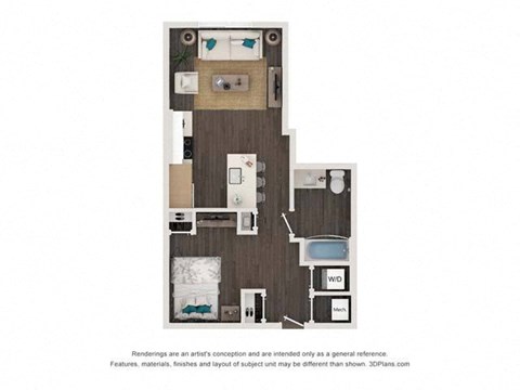 Floor plan for studio, 1 bath, 573 sqft