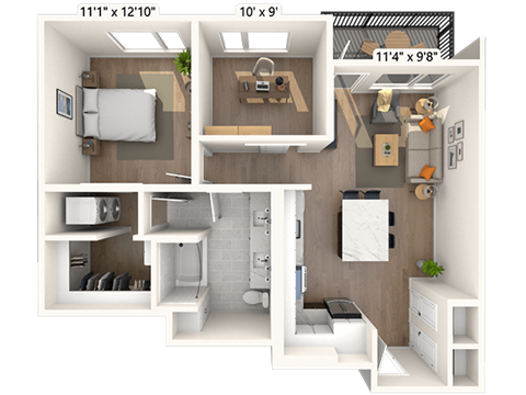 Floor plan for 1 bed, 1 bath, 872 sqft