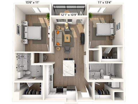 Floor plan for 2 beds, 2 baths, 1094 sqft