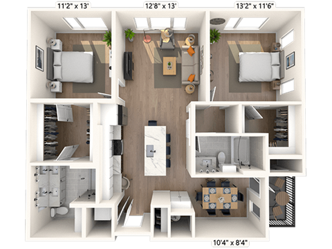 Floor plan for 2 beds, 2 baths, 1224 sqft