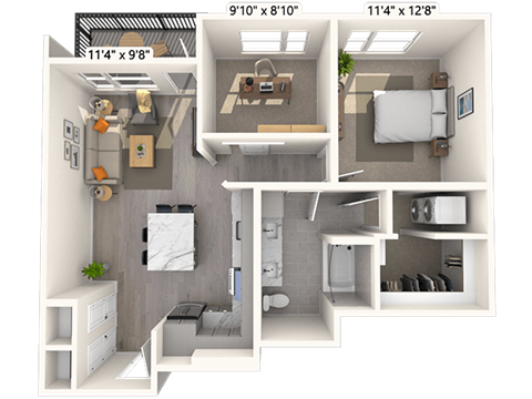 Floor plan for 1 bed, 1 bath, 867 sqft