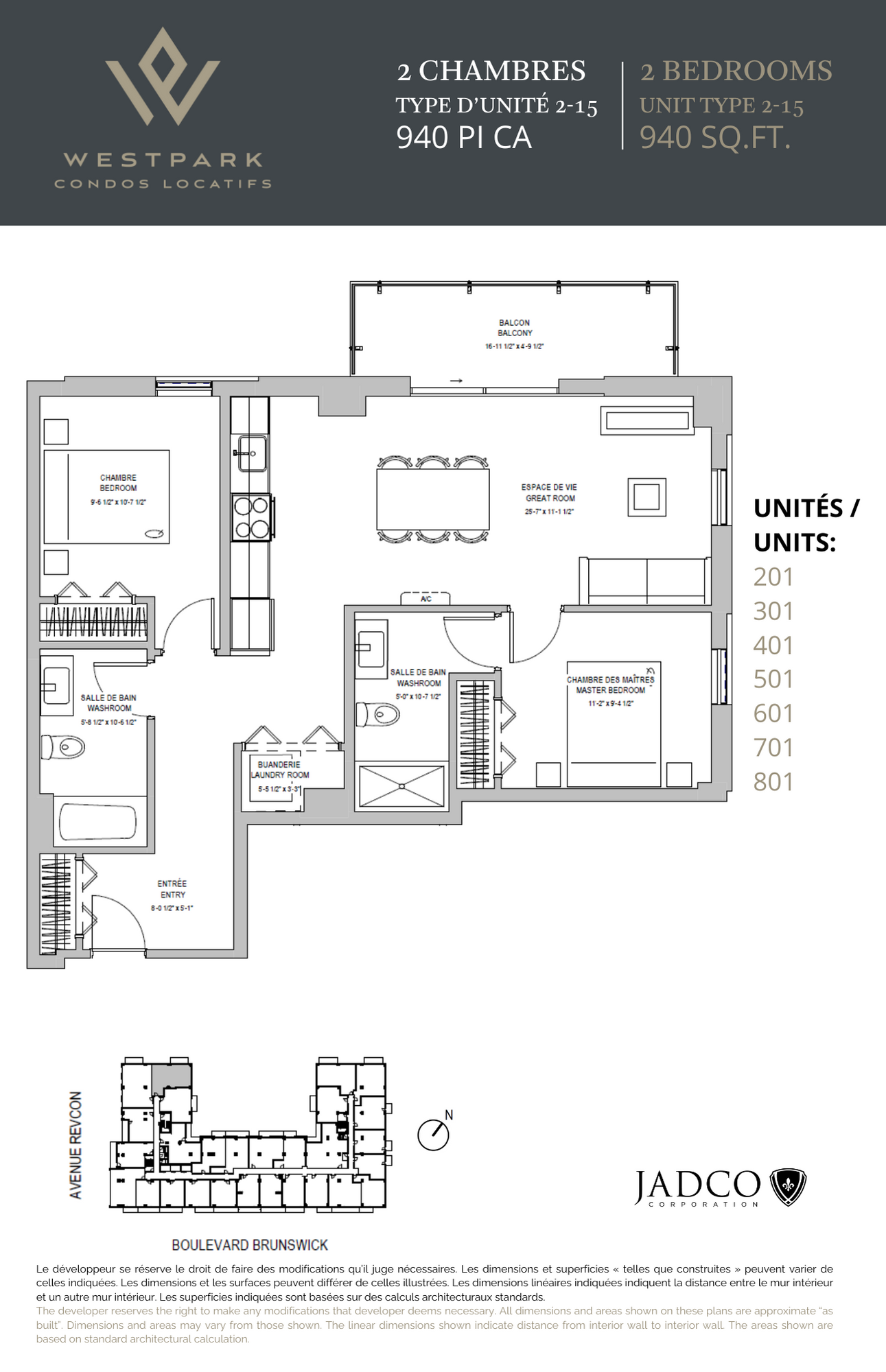 Floor plan for 2 beds, 2 baths, 940 sqft