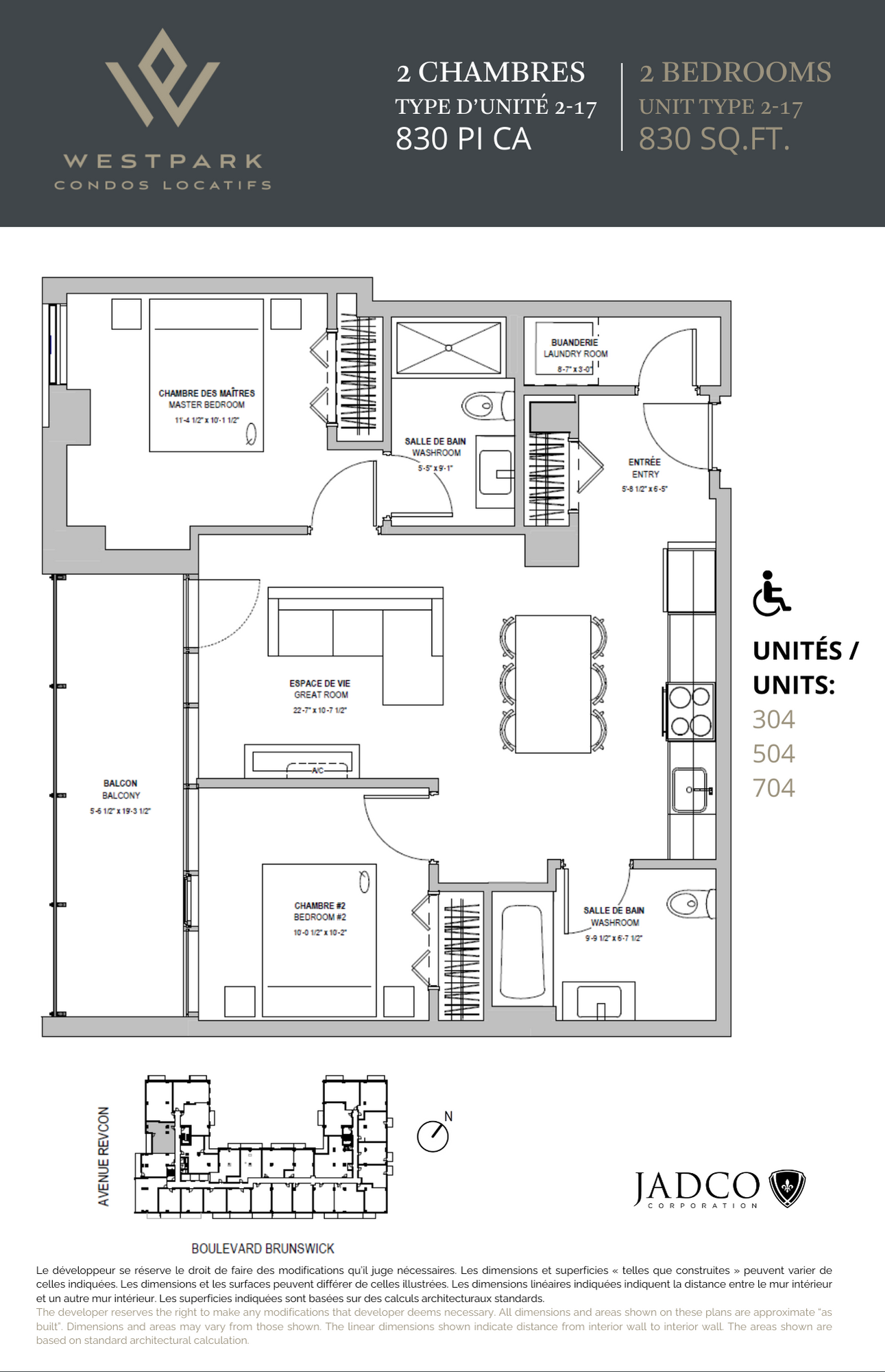 Floor plan for 2 beds, 2 baths, 830 sqft
