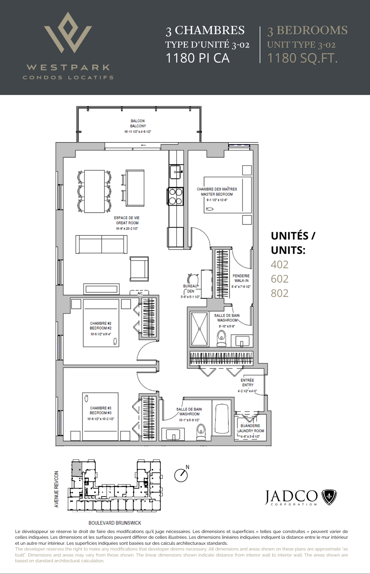 Floor plan for 3 beds, 2 baths, 1180 sqft