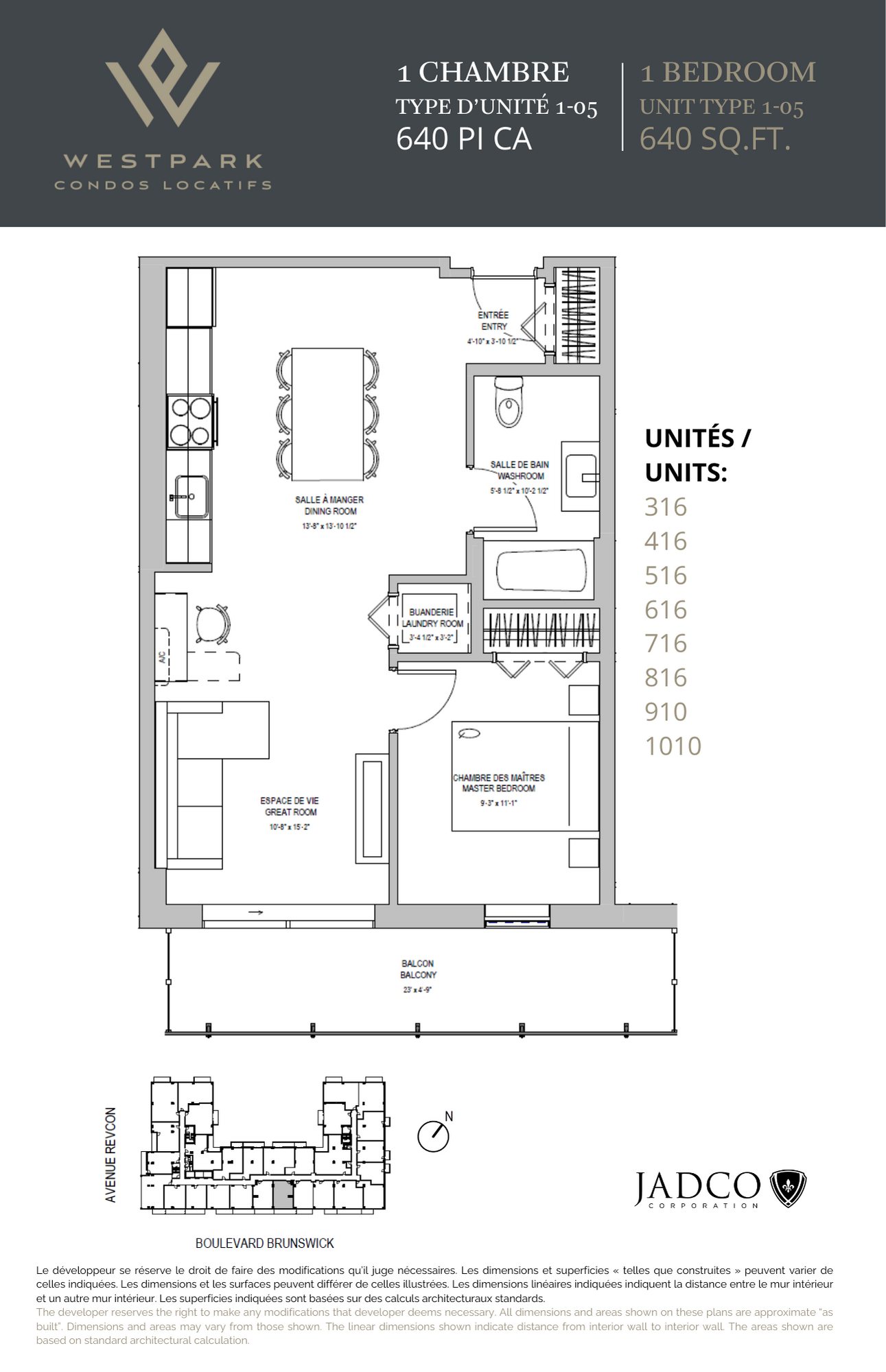 Floor plan for 1 bed, 1 bath, 640 sqft
