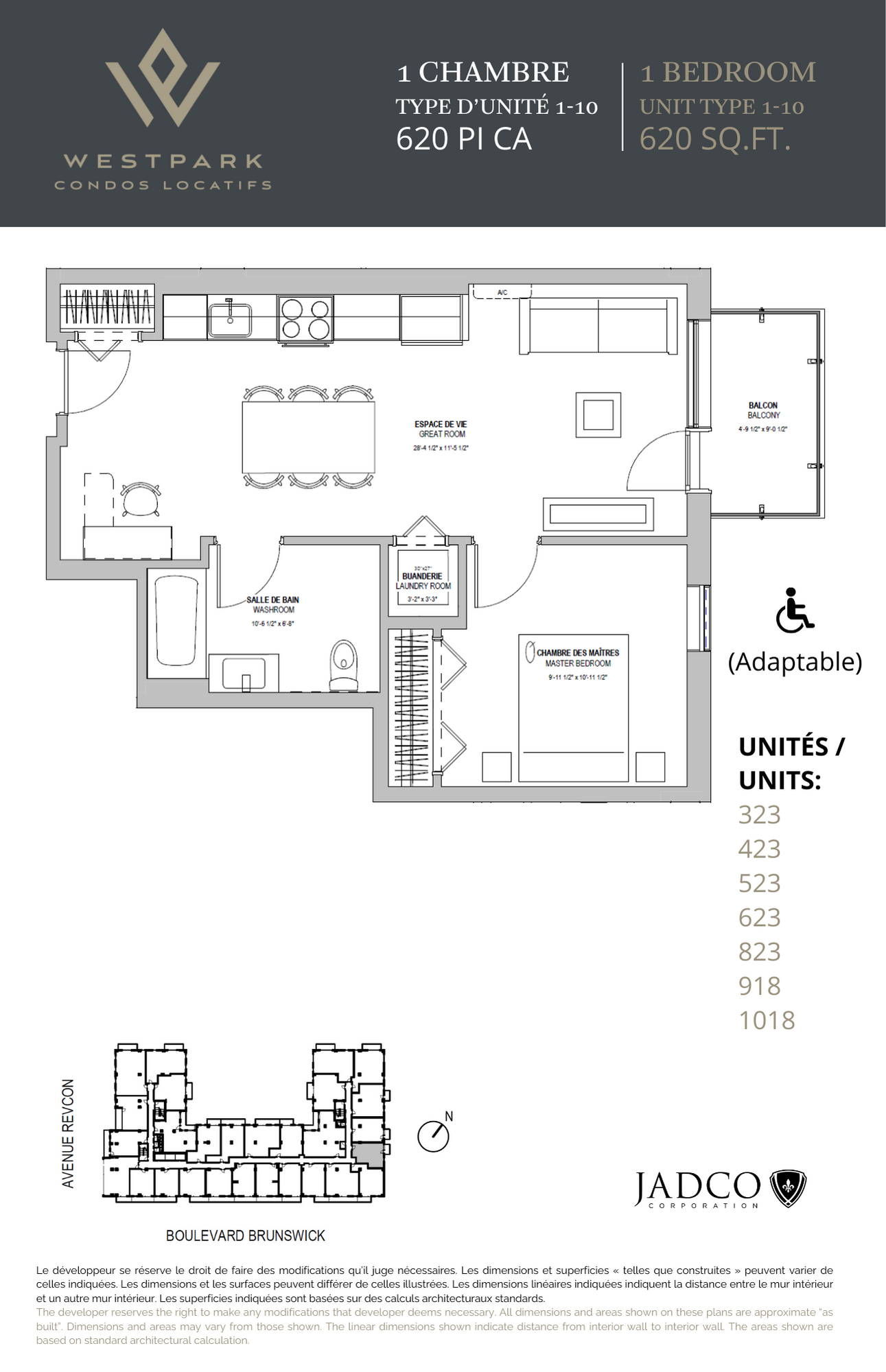 Floor plan for 1 bed, 1 bath, 620 sqft