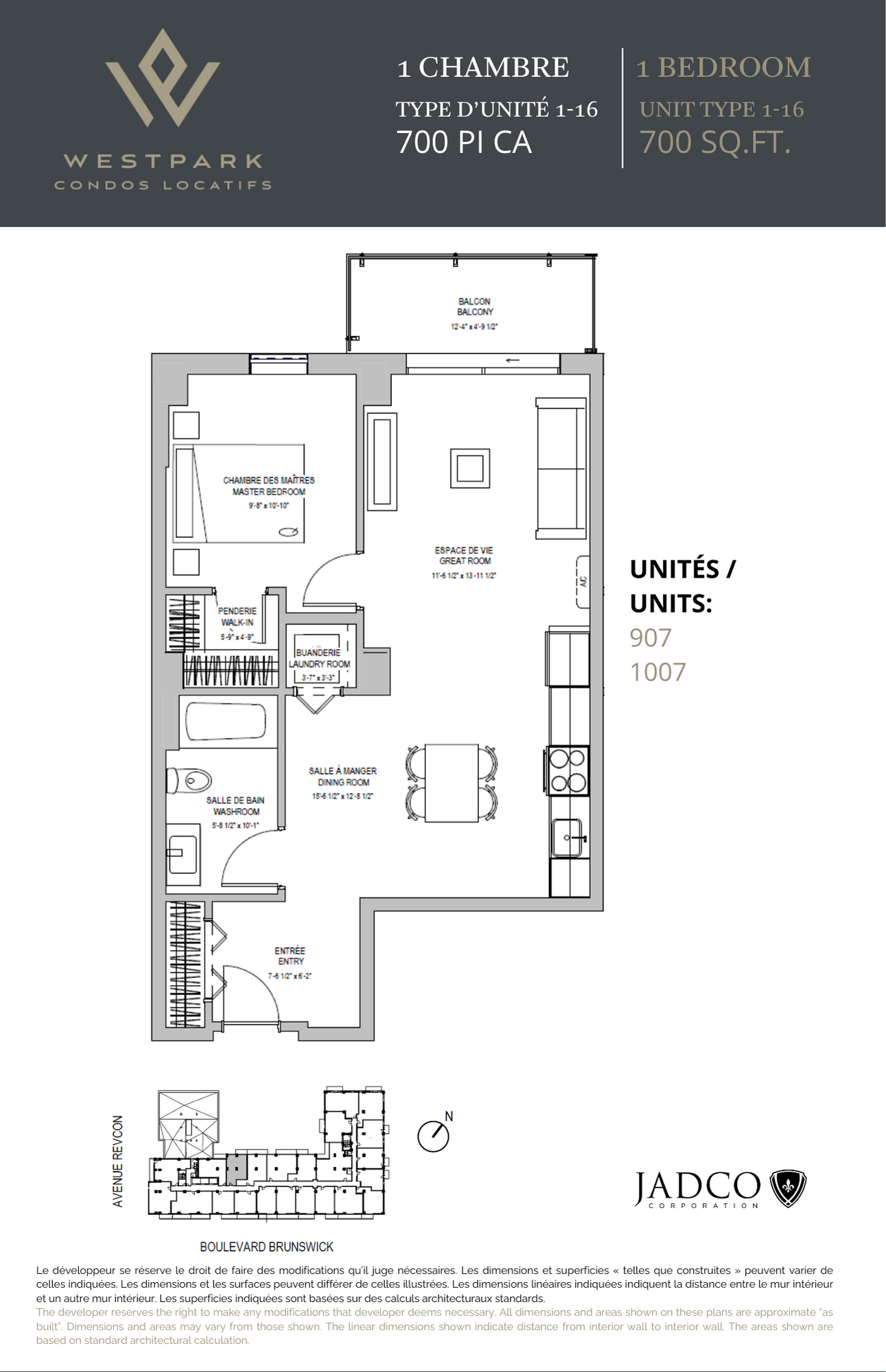 Floor plan for 1 bed, 1 bath, 700 sqft