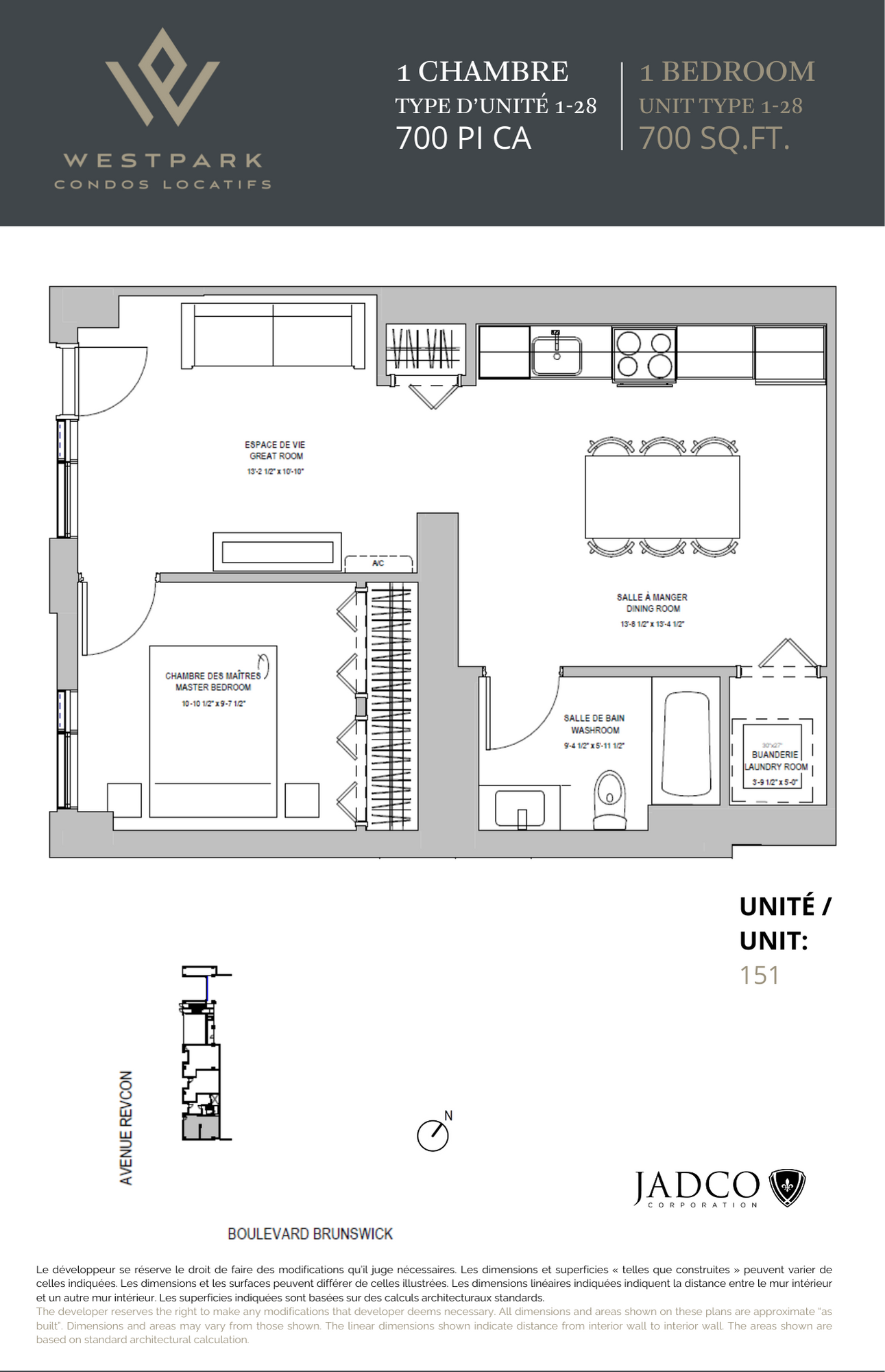 Floor plan for 1 bed, 1 bath, 700 sqft