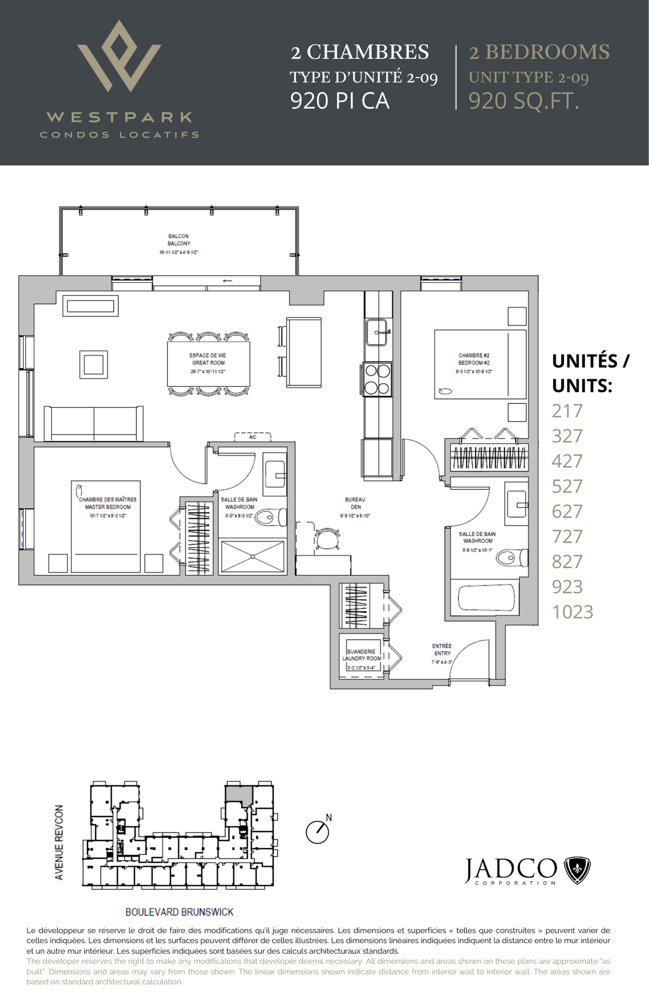 Floor plan for 2 beds, 2 baths, 920 sqft