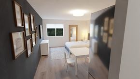 Kalispell apartment for rent - a rendering of a hotel room with a bed and a table