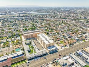 Inglewood apartment for rent - an aerial view of a city with cars and buildings