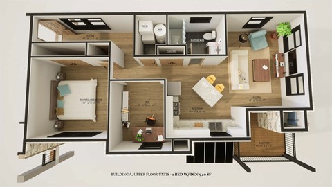 Floor plan for 1 bed, 1 bath, 940 sqft