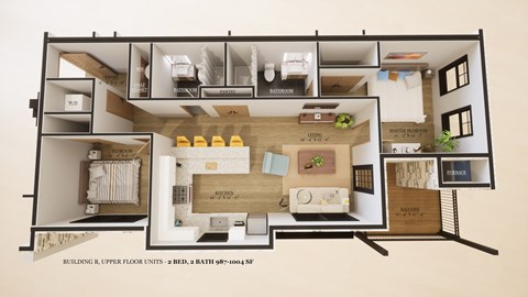 Floor plan for 2 beds, 2 baths, 1004 sqft