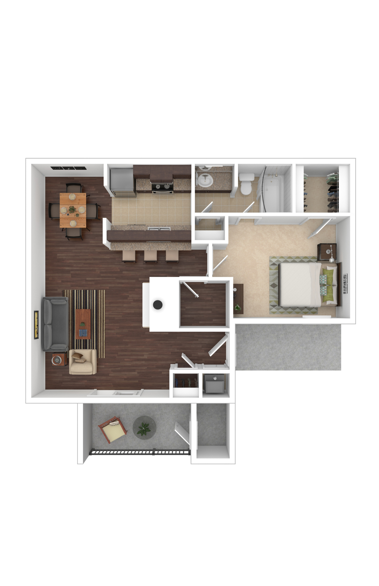 Floor plan for 1 bed, 1 bath, 801 sqft