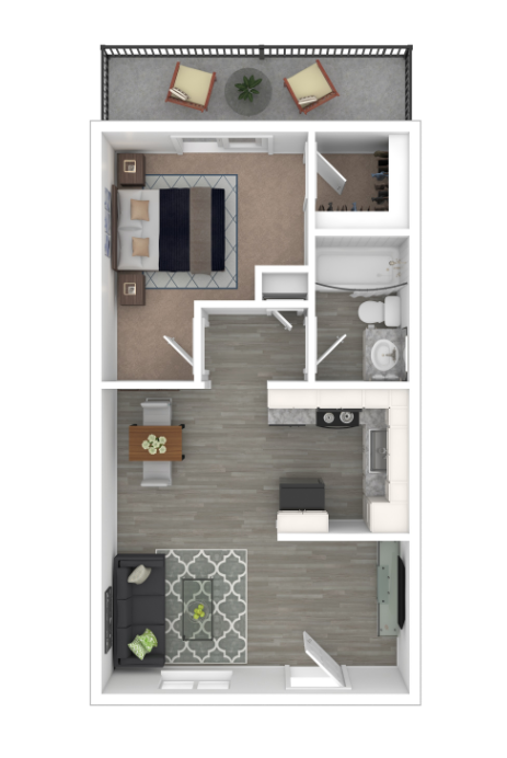 Floor plan for 1 bed, 1 bath, 700 sqft