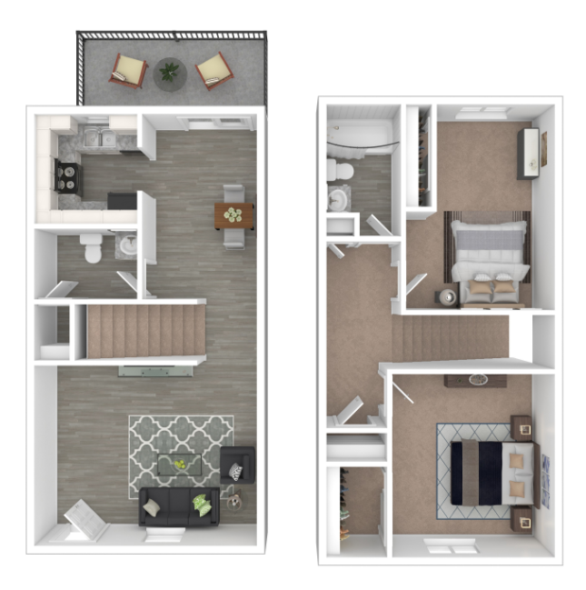 Floor plan for 2 beds, 1.5 baths, 1100 sqft