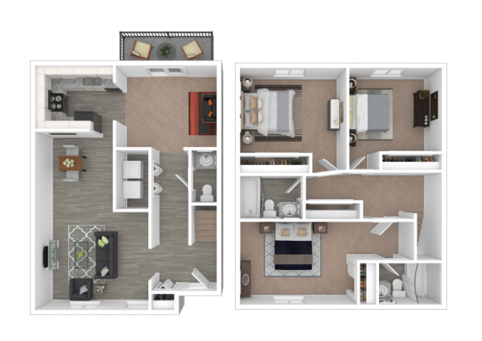 Floor plan for 3 beds, 2.5 baths, 1550 sqft