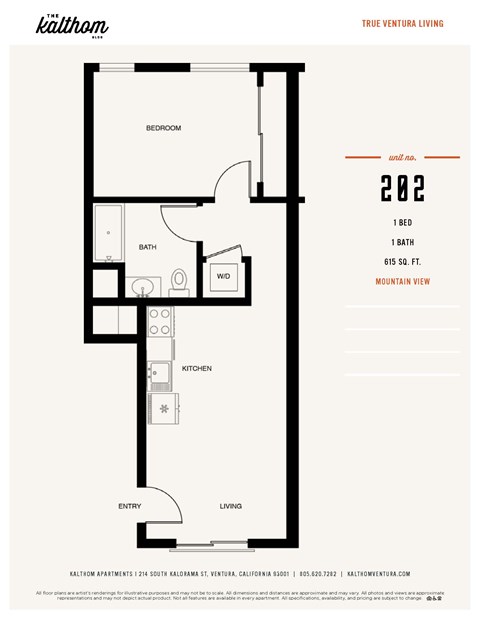 Floor plan for 1 bed, 1 bath, 680 sqft