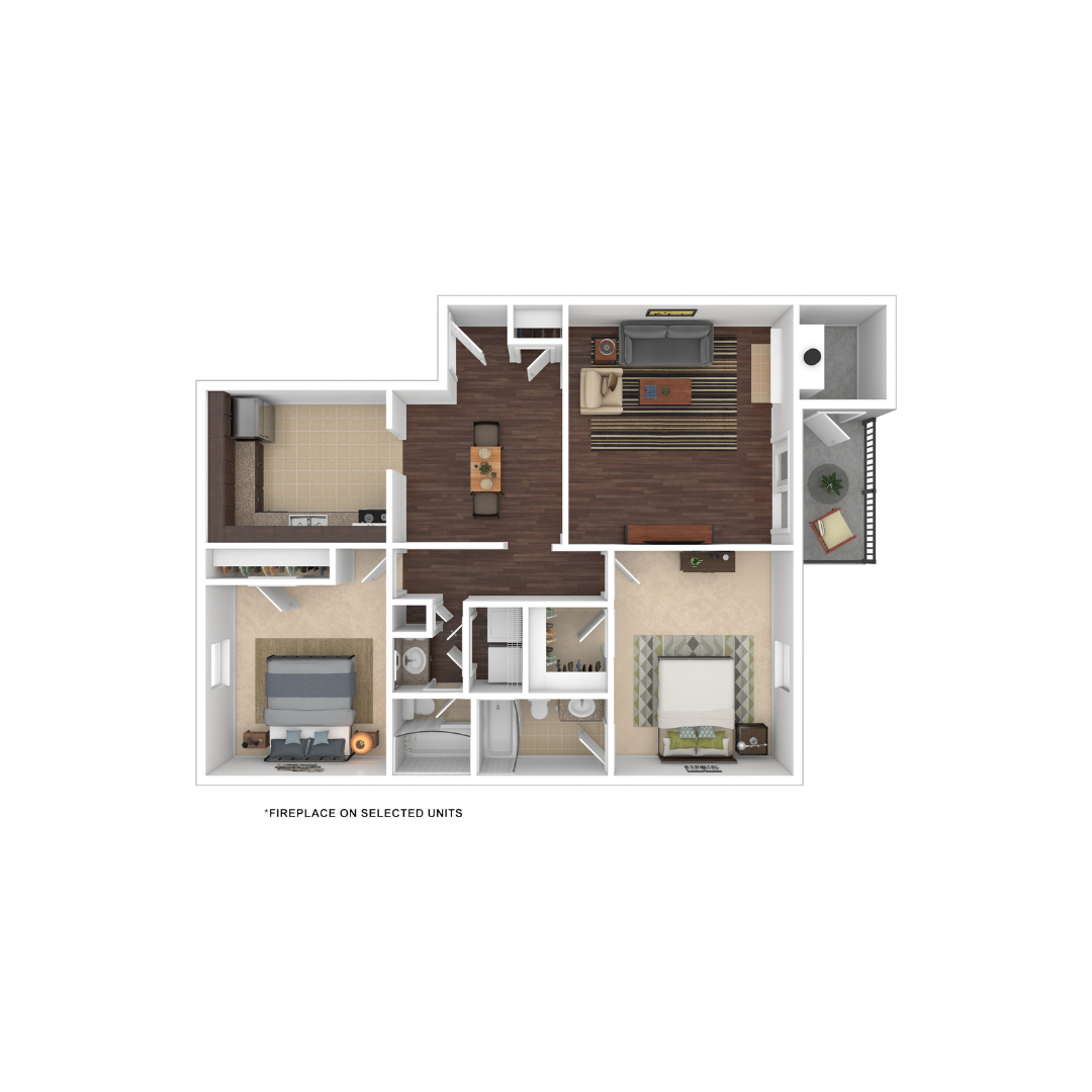 Floor plan for 2 beds, 2 baths, 984 sqft