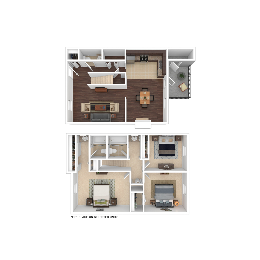 Floor plan for 3 beds, 2.5 baths, 1320 sqft