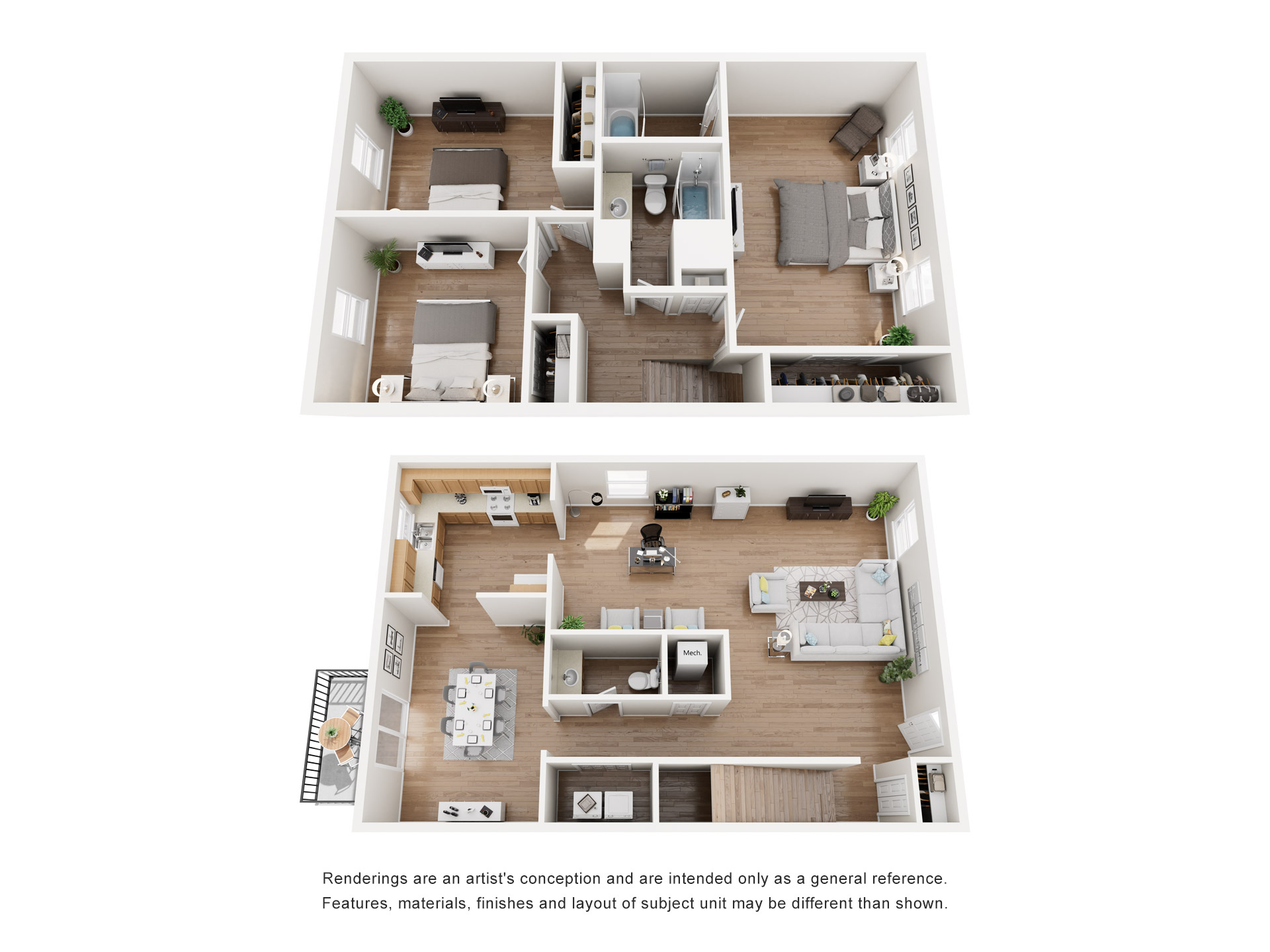 Floor plan for 3 beds, 2.5 baths, 1350 sqft