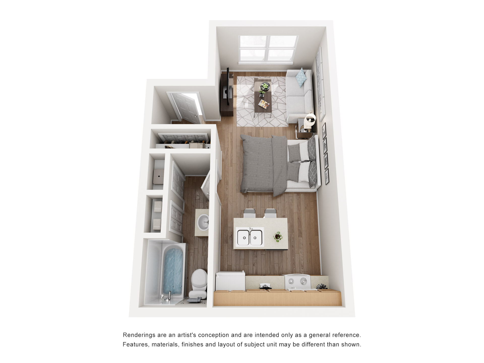 Floor plan for studio, 1 bath, 406 sqft