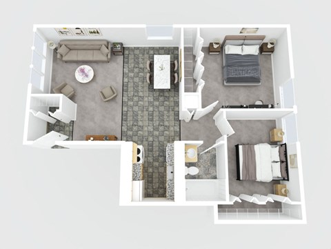 Floor plan for 2 beds, 1 bath, 840 sqft
