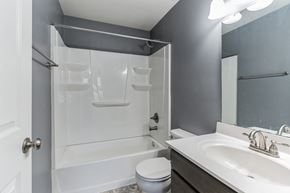 Shepherdsville house for rent - a bathroom with a shower and a sink and a toilet
