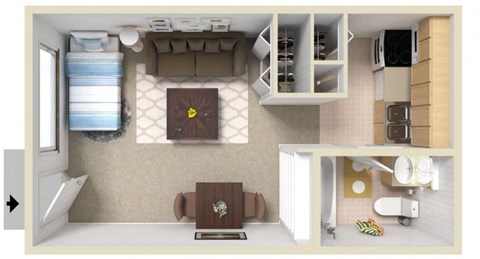 Floor plan for studio, 1 bath, 288 sqft
