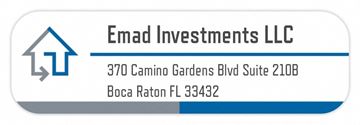 West Palm Beach apartment for rent - A business card for Emad Investments LLC.