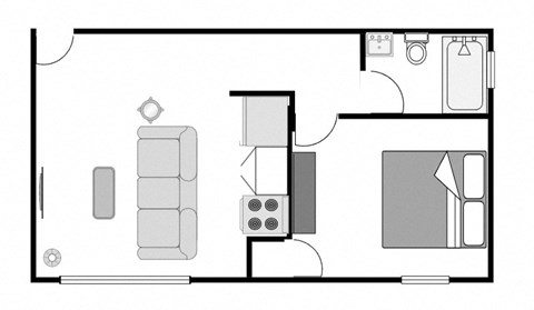 Floor plan for 1 bed, 1 bath, 380 sqft
