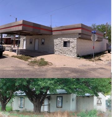 Smyer house for rent - two pictures of a building with a stop sign and a tree