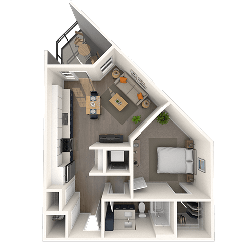 Floor plan for 1 bed, 1 bath, 642 sqft