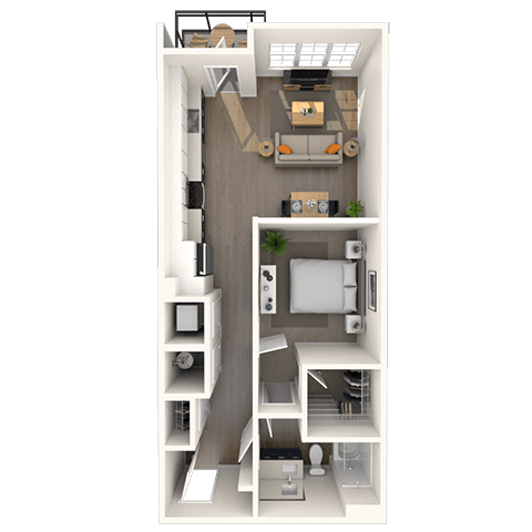 Floor plan for 1 bed, 1 bath, 693 sqft