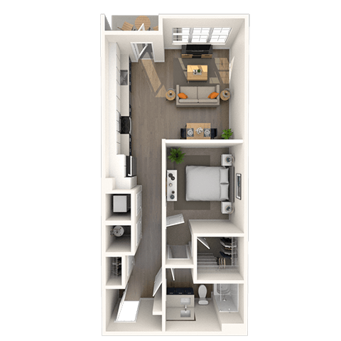 Floor plan for 1 bed, 1 bath, 693 sqft