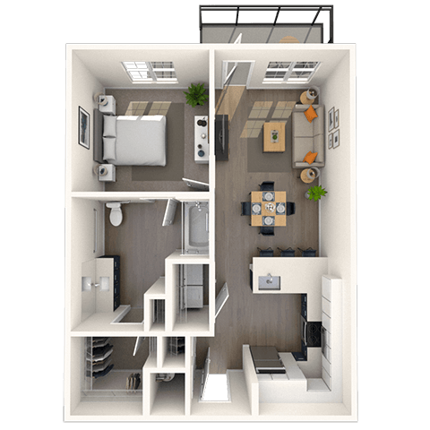 Floor plan for 1 bed, 1 bath, 744 sqft