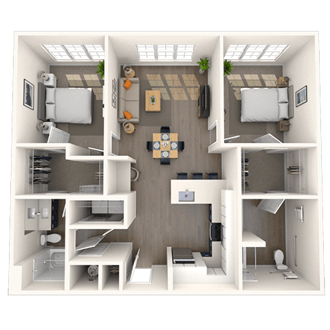 Floor plan for 2 beds, 2 baths, 1132 sqft