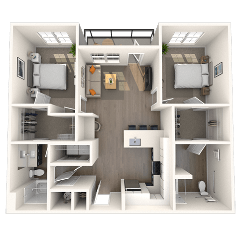 Floor plan for 2 beds, 2 baths, 1083 sqft