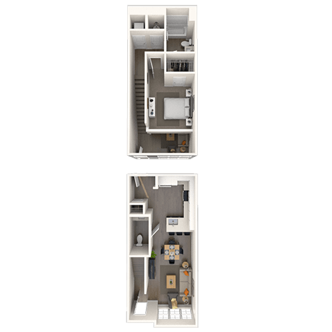 Floor plan for 1 bed, 1.5 baths, 803 sqft
