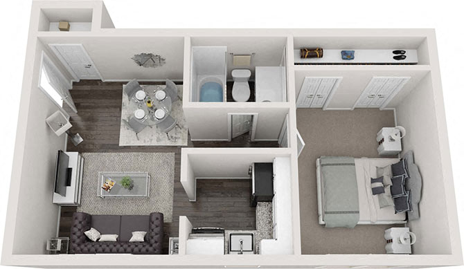 Floor plan for 1 bed, 1 bath, 484 sqft