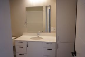 Lantz apartment for rent - A bathroom with a sink, mirror, and cabinets.