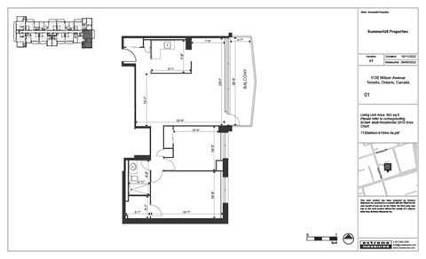 Floor plan for 2 beds, 1 bath, 963 sqft