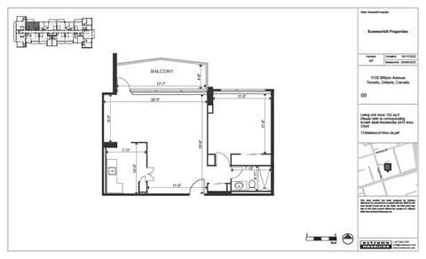 Floor plan for 1 bed, 1 bath, 702 sqft