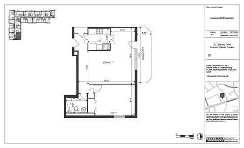 Floor plan for 1 bed, 1 bath, 685 sqft