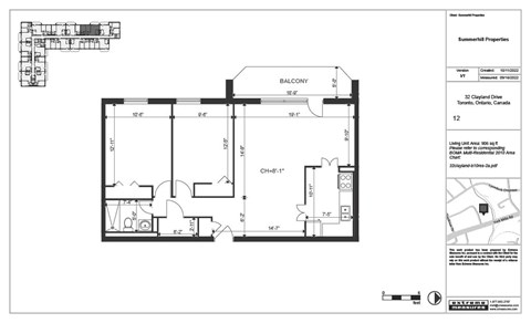 Floor plan for 2 beds, 1 bath, 906 sqft