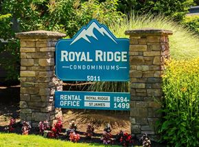 Vancouver apartment for rent - A sign for Royal Ridge Condominiums with a rental office number.