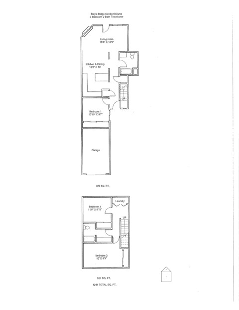 Floor plan for 3 beds, 2 baths, 1241 sqft